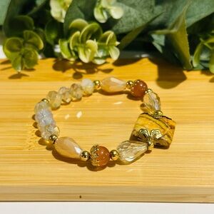 Elegant Gold and Brown Jasper Stone Bracelet